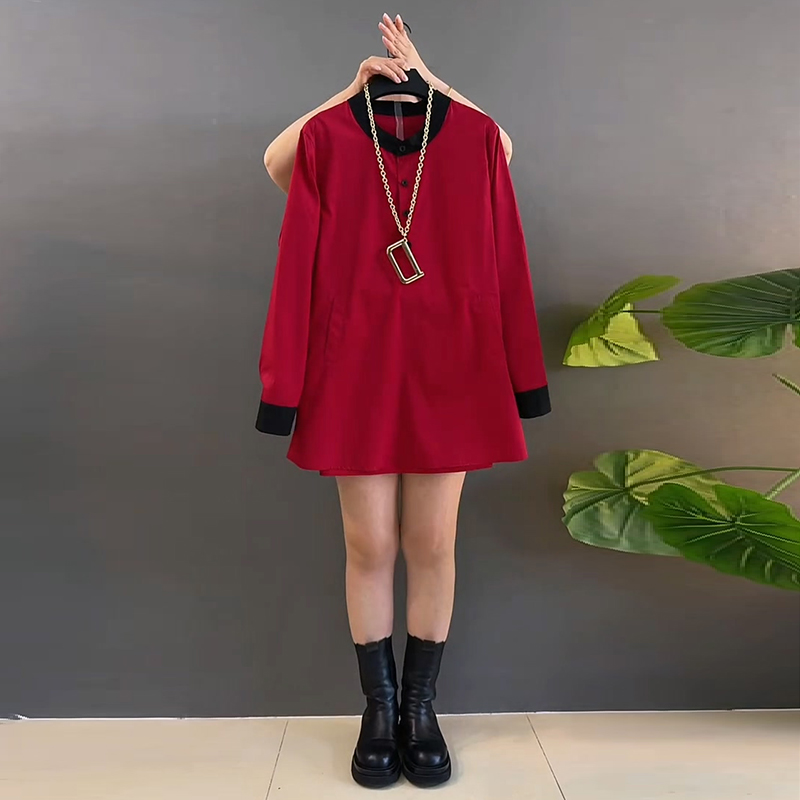 韩版简约时尚长袖无弹带兜上衣