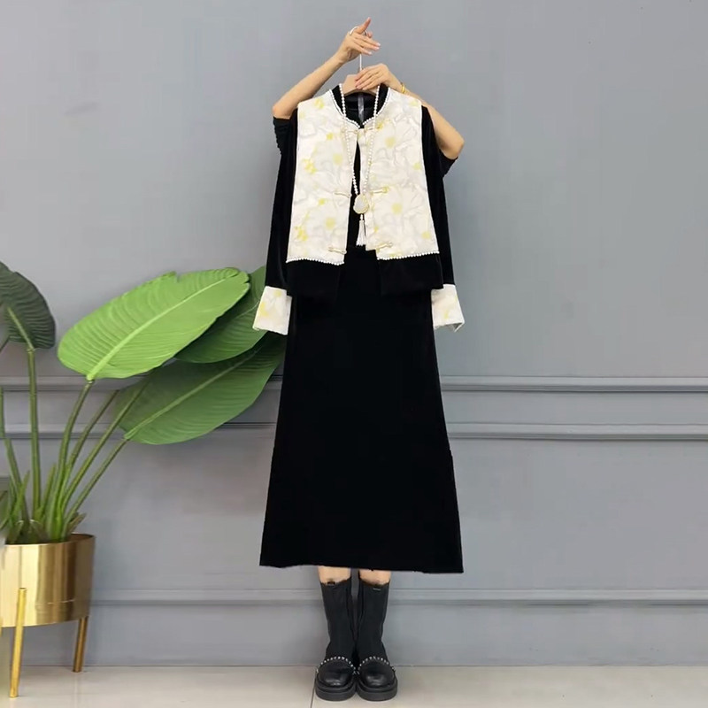 胖妹妹春季新款大码女装时尚新中式高级百搭设计内搭马甲半裙套装,女装/女士精品,大码套装,淘宝优惠券,粉丝福利购,淘宝优惠卷