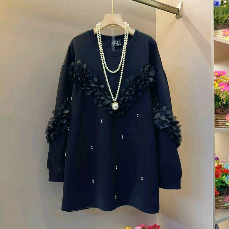 韩系气质轻奢简约纱网拼接卫衣