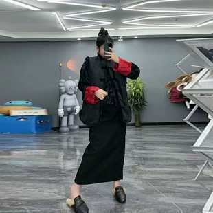 新款 2024大码 加棉马甲丝绒提花上衣两件套潮秋季 胖妹妹新中式 女装