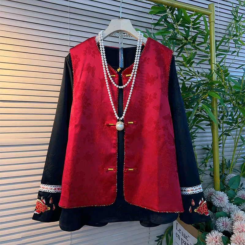 2026春季新款国风复古盘扣马甲刺绣打底衫胖妹妹大码女装宽松马夹,女装/女士精品,大码内搭,淘宝优惠券,粉丝福利购,淘宝优惠卷