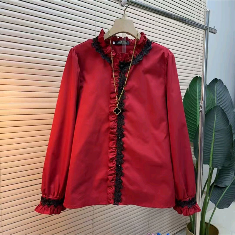 拼接蕾丝边打底上衣小衫