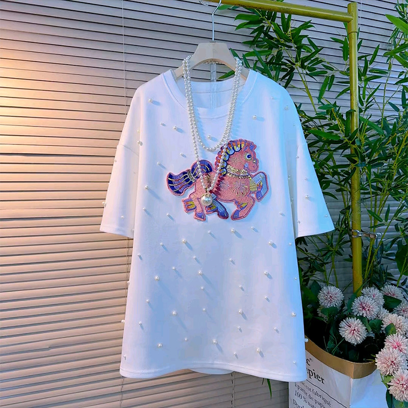 钉珠卡通彩色小马短袖T恤