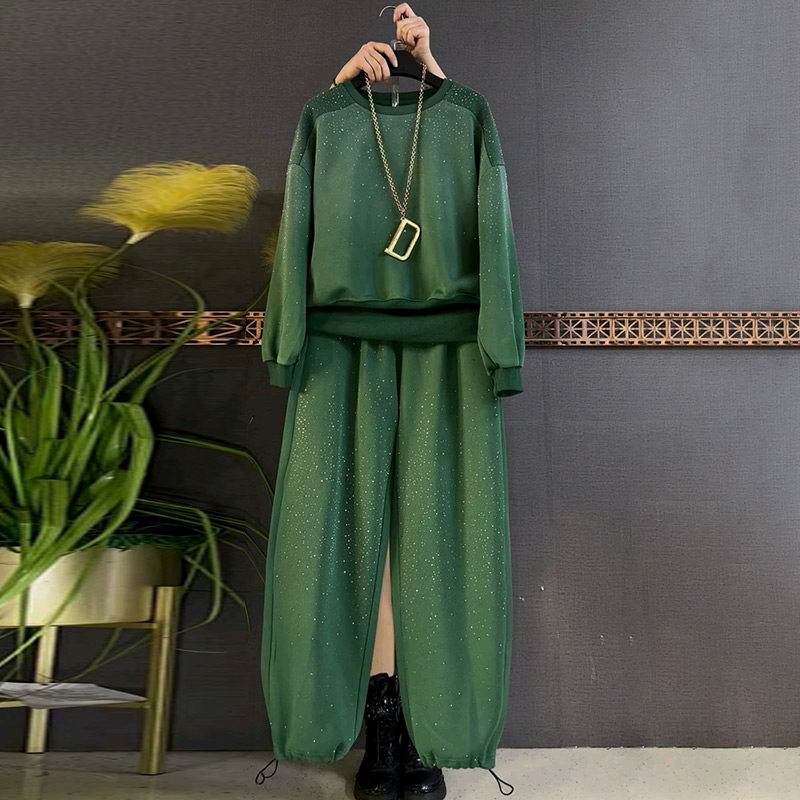 2026春季新款轻奢时尚烫钻套头卫衣脚抽绳卫裤套装胖妹妹大码女装,女装/女士精品,大码套装,淘宝优惠券,粉丝福利购,淘宝优惠卷