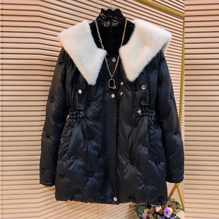女装 大码 外套显瘦娃娃领抽绳加厚棉服大衣 胖妹妹2023秋冬新款 韩版