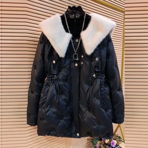 气质显瘦娃娃领抽绳加厚棉服大衣