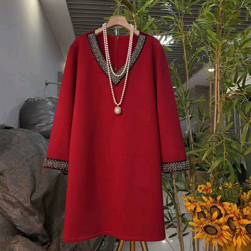 V领钉珠中长款大衫上衣