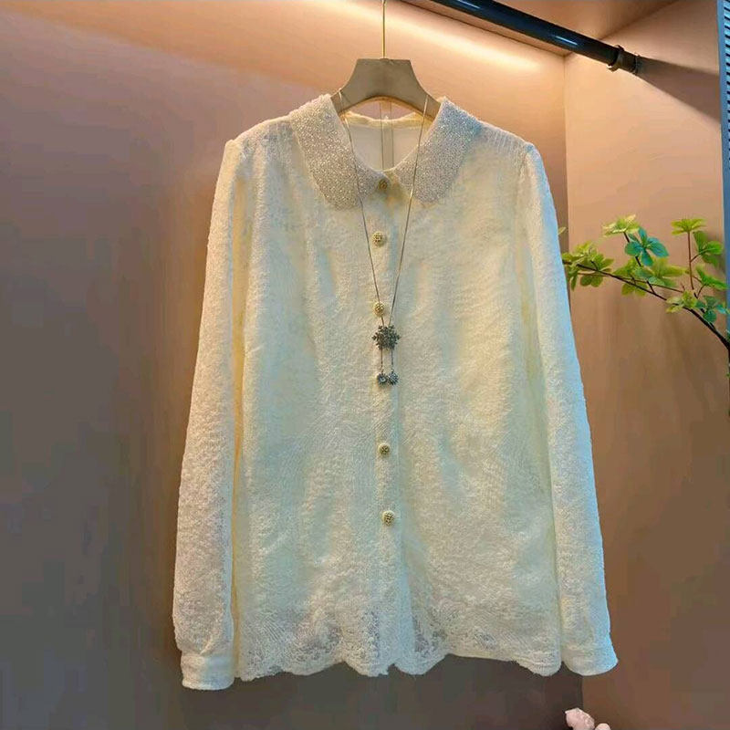 2026春季新款法式重工钉珠娃娃领洋气衬衫大码女装胖mm高级感上衣,女装/女士精品,大码内搭,淘宝优惠券,粉丝福利购,淘宝优惠卷