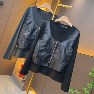胖MM皮U马甲假两件休闲百搭宽松显瘦打底衫 2025冬季 女装 大码 新款