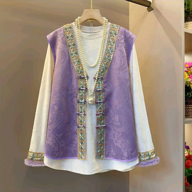 刺绣提花马甲打底两件套