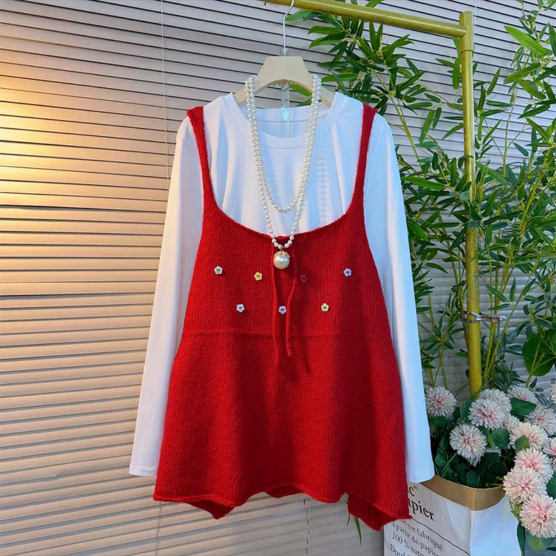 彩色小花针织吊带马甲套装