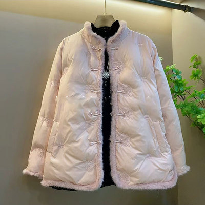 新中式国风盘扣羽绒服大码