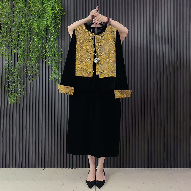 胖妹妹冬季新款大码女装简约时尚开叉国风马甲打底衫半身裙三件套,女装/女士精品,大码套装,淘宝优惠券,粉丝福利购,淘宝优惠卷