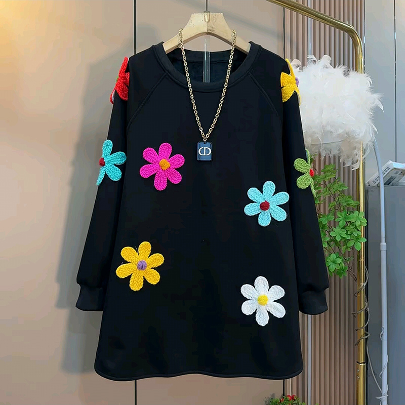 欧货时尚减龄立体花朵加绒卫衣新