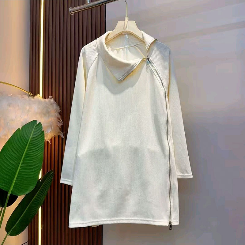 简约洋气设计侧拉链中长款卫衣冬