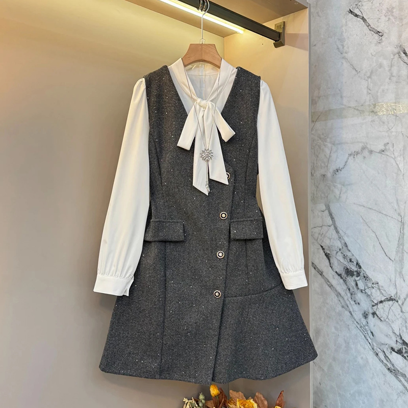 大码女装蝴蝶结衬衫撒星背心裙