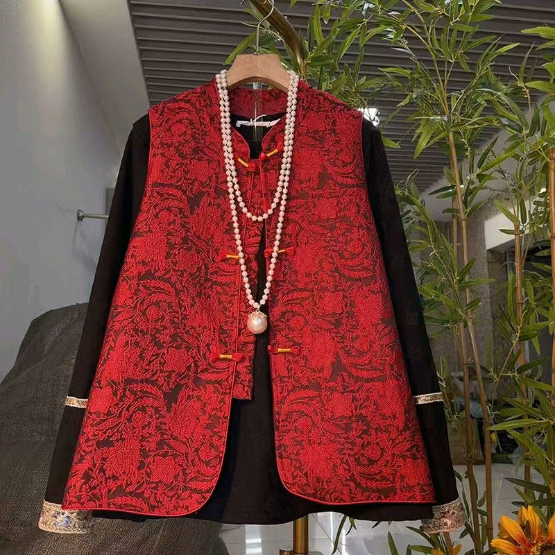 2026春季新款大码女装新中式国风盘扣提花马甲百搭打底小衫套装女,女装/女士精品,大码套装,淘宝优惠券,粉丝福利购,淘宝优惠卷