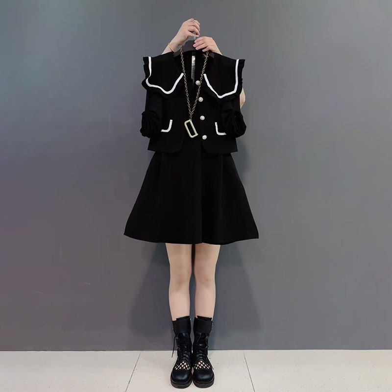 小香风大码女装胖MM长袖海军领外套上衣背心裙宽松两件套装早秋,女装/女士精品,大码套装,淘宝优惠券,粉丝福利购,淘宝优惠卷