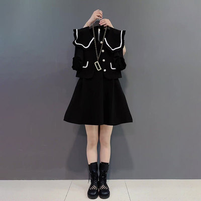 长袖海军领外套上衣半身裙两件套