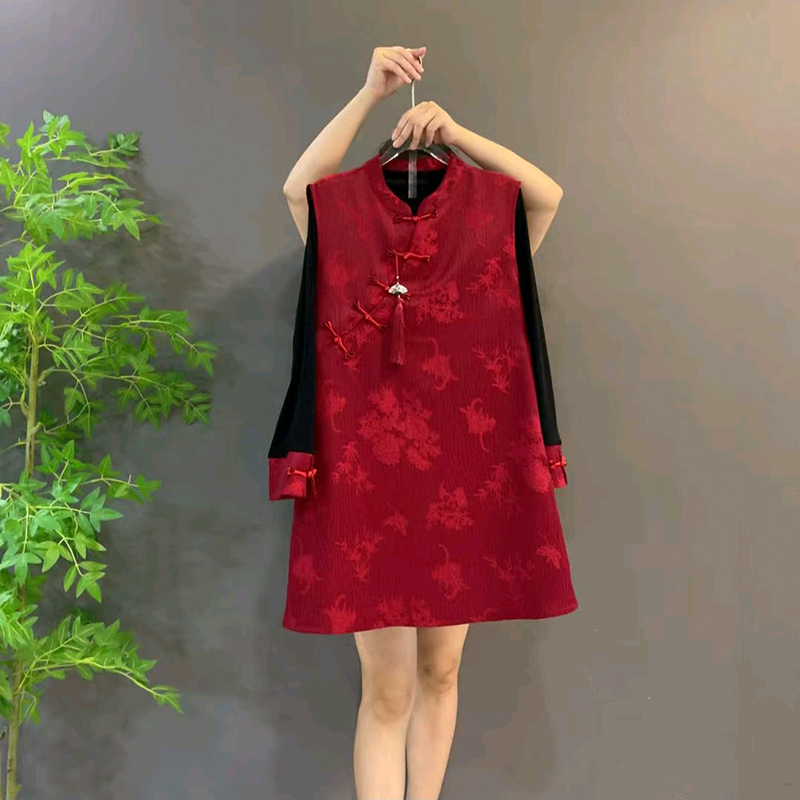 新中式国风马甲裙打底衫两件套新