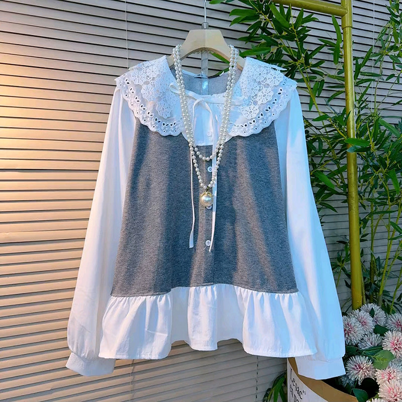娃娃领大码女装小衫2026春季新款拼接系绳上衣胖mm显瘦纽扣开衫潮,女装/女士精品,大码内搭,淘宝优惠券,粉丝福利购,淘宝优惠卷