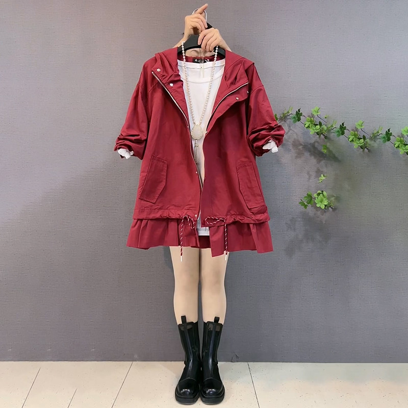 胖mm2026春季新款大码女装连帽休闲韩版中长款加棉荷叶边抽绳外套,女装/女士精品,常规大码外套,淘宝优惠券,粉丝福利购,淘宝优惠卷