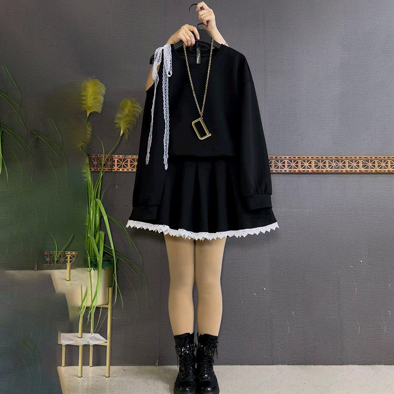 2026春季新款单侧露肩小心机蝴蝶结卫衣百褶裙套装胖妹妹大码女装,女装/女士精品,大码套装,淘宝优惠券,粉丝福利购,淘宝优惠卷