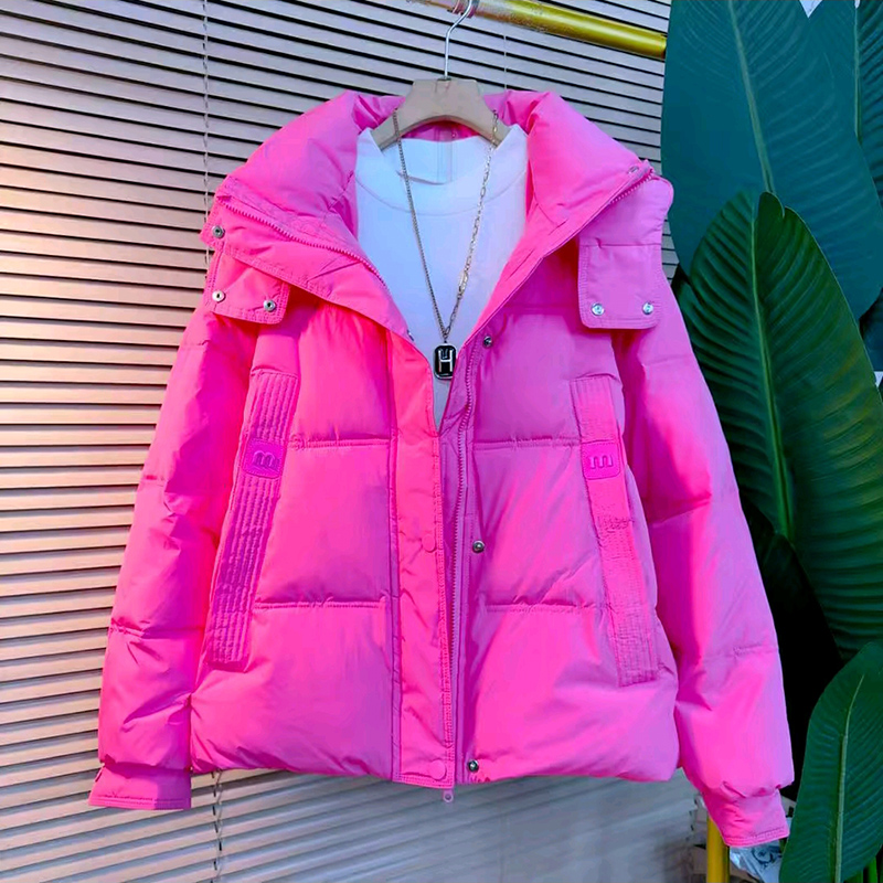 新款时尚糖果色休闲连帽棉服外套