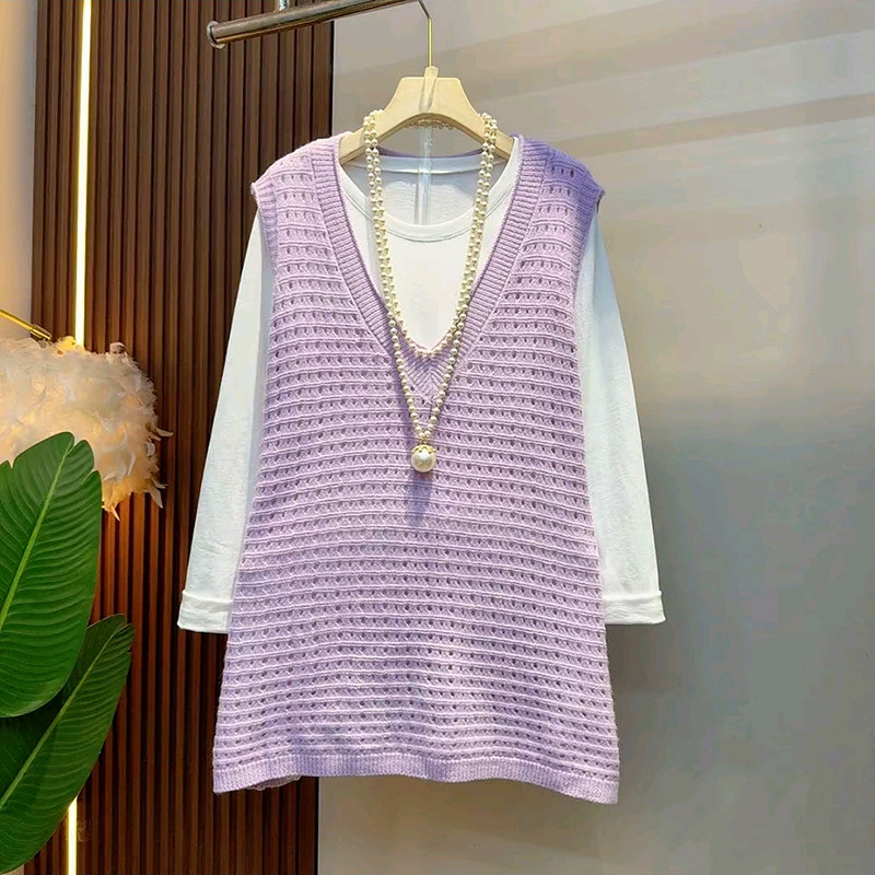 胖妹妹大码女装春季2026新款气质简约百搭针织马甲钩花底摆打底衫,女装/女士精品,大码内搭,淘宝优惠券,粉丝福利购,淘宝优惠卷