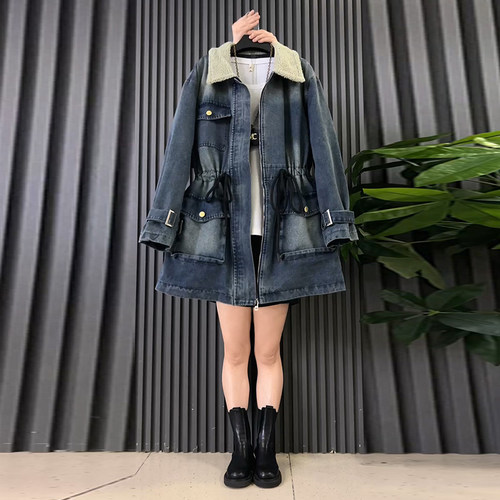 大码女装牛仔加棉外套