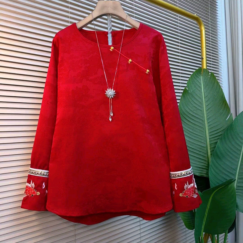 国风复古提花刺绣金鱼内搭小衫春季新款胖妹妹大码女装新中式上衣,女装/女士精品,大码内搭,淘宝优惠券,粉丝福利购,淘宝优惠卷