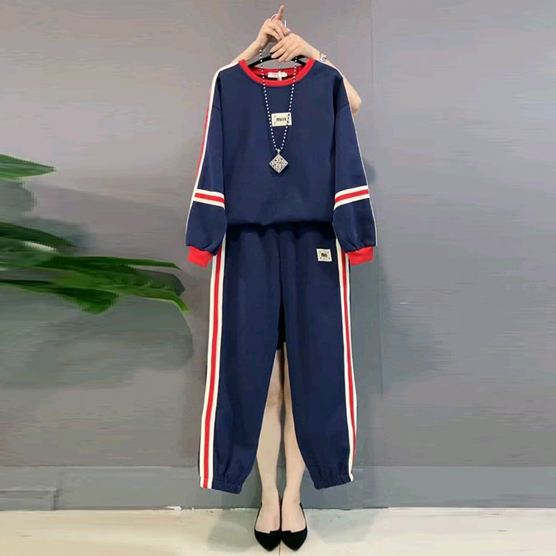 大码女装休闲条纹上衣裤子两件套胖mm时尚2026春季新款卫衣套装潮,女装/女士精品,大码套装,淘宝优惠券,粉丝福利购,淘宝优惠卷