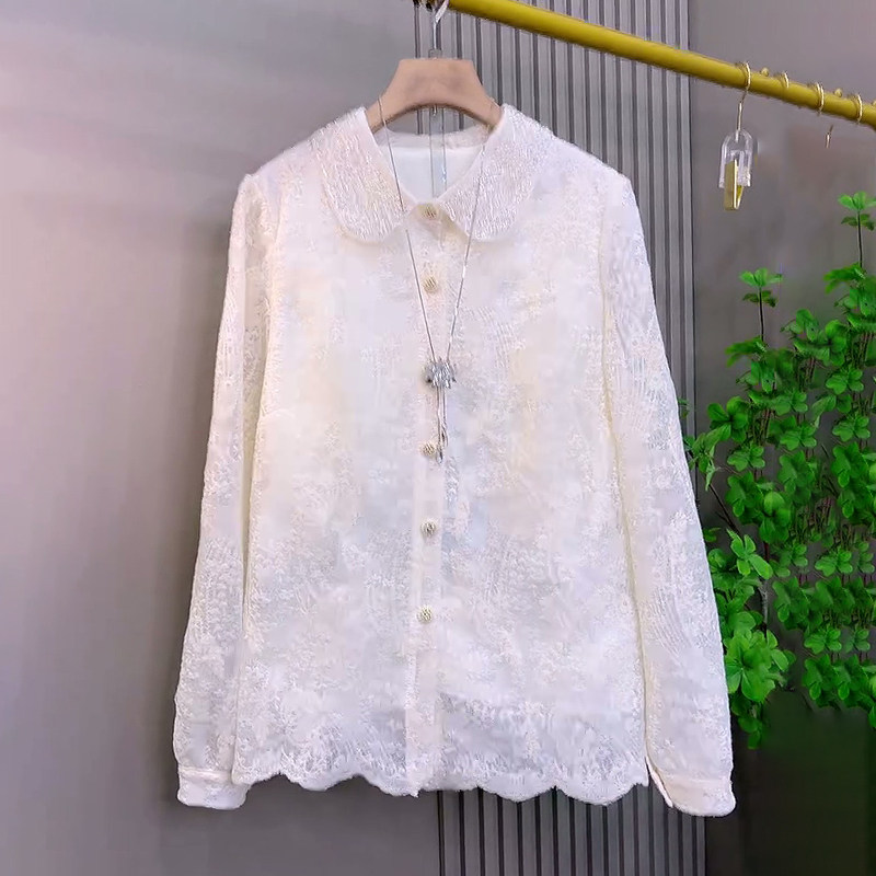 胖mm大码女装春季2026新款欧货时尚重工钉珠翻领花边刺绣百搭衬衫,女装/女士精品,大码内搭,淘宝优惠券,粉丝福利购,淘宝优惠卷