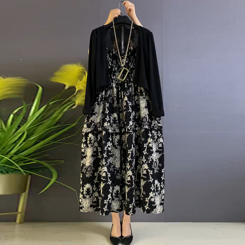 时尚宽松外披洋气减龄碎花连衣裙