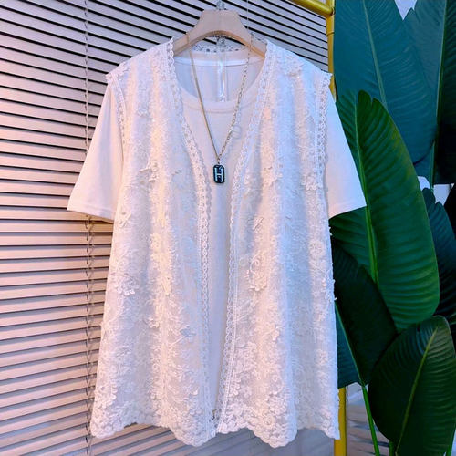 新款重工艺亮片马甲打底衫两件套