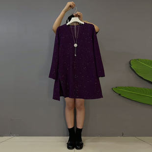 女装 宽松百搭衬衫 撒星V领大衫 上衣新款 胖MM显瘦开叉长袖 洋气大码