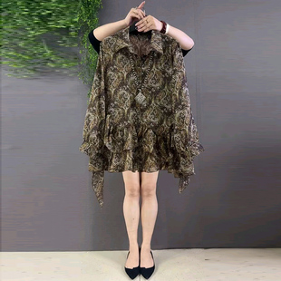 大衫 韩版 胖mm显瘦翻领雪纺衫 减龄大码 不规则上衣 2026春季 女装 新款