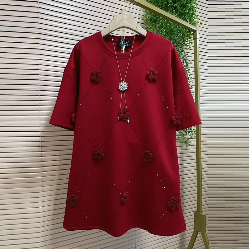 简约时尚韩版立体钩花半袖T恤