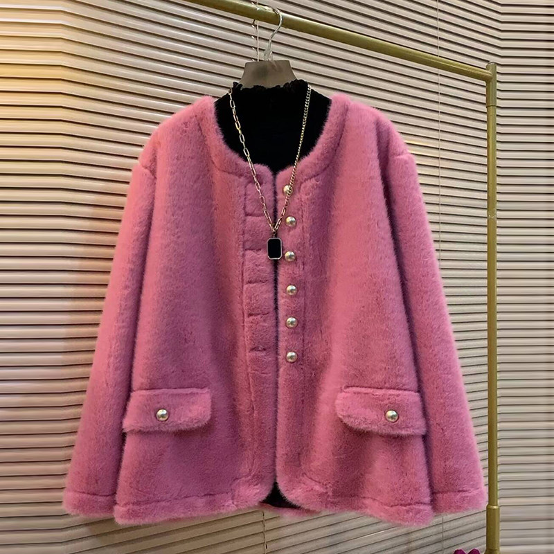 大码女装小香风毛绒外套