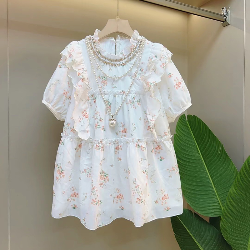 夏季大码女装碎花荷叶边上衣