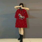 时尚 重工亮钻卡通小马潮范T恤大衫 大码 韩版 女装 胖mm洋气减龄上衣