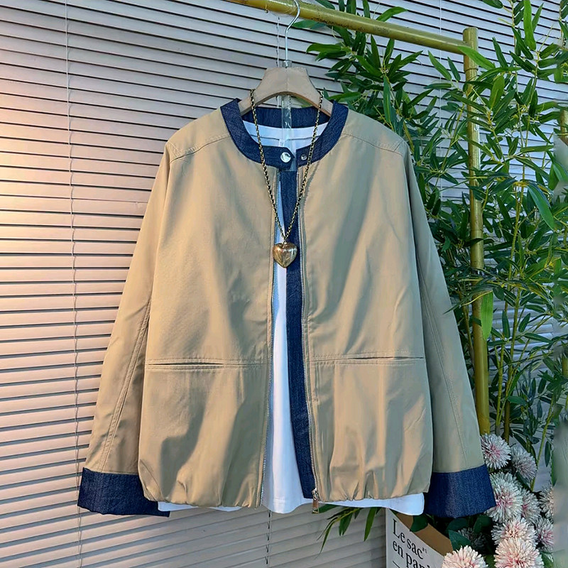 胖mm2026春季新款大码女装时尚韩版拼接牛仔设计宽松简约百搭外套