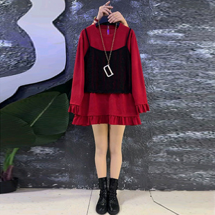 遮肉大码 大衫 女装 蕾丝拼接上衣胖MM显瘦韩版 新款 衬衫 假两件中长款