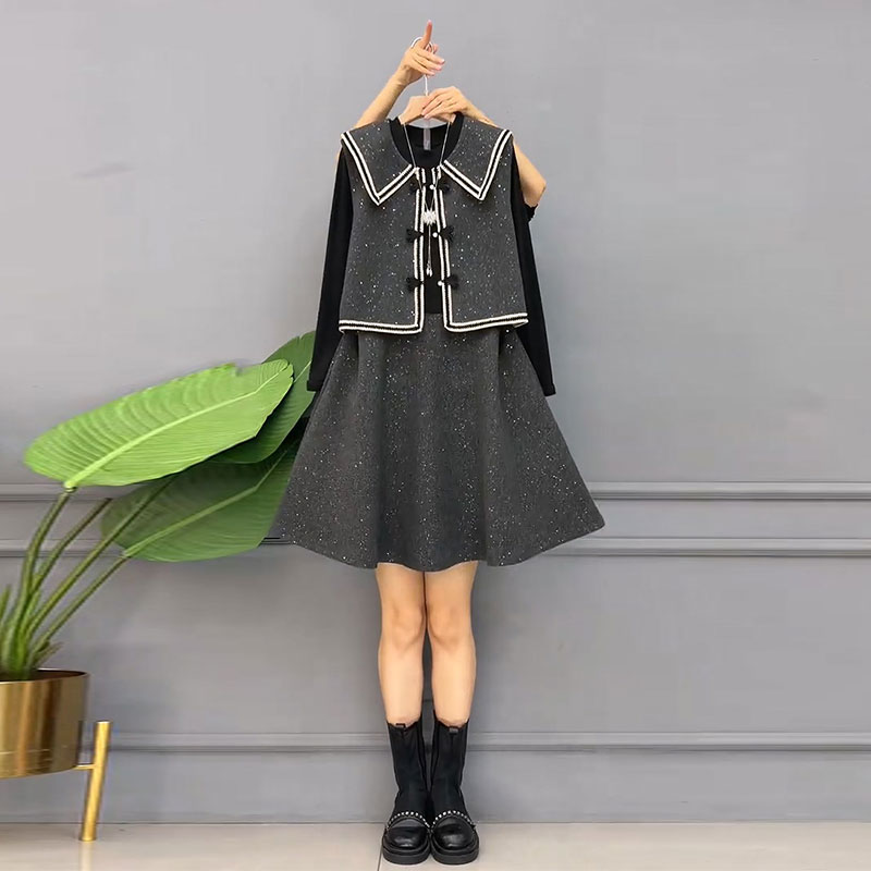 马甲拼接打底连衣裙两件套