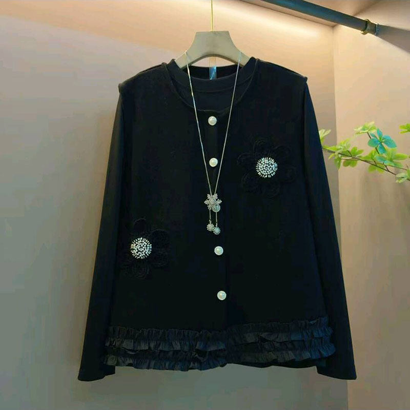 2026春季新款韩版时尚钉珠花朵马甲大码女装胖mm百搭打底衫两件套,女装/女士精品,大码套装,淘宝优惠券,粉丝福利购,淘宝优惠卷