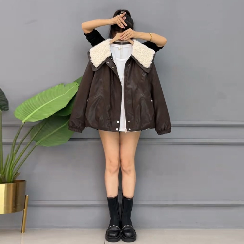 时尚棉服百搭防风皮衣短款外套