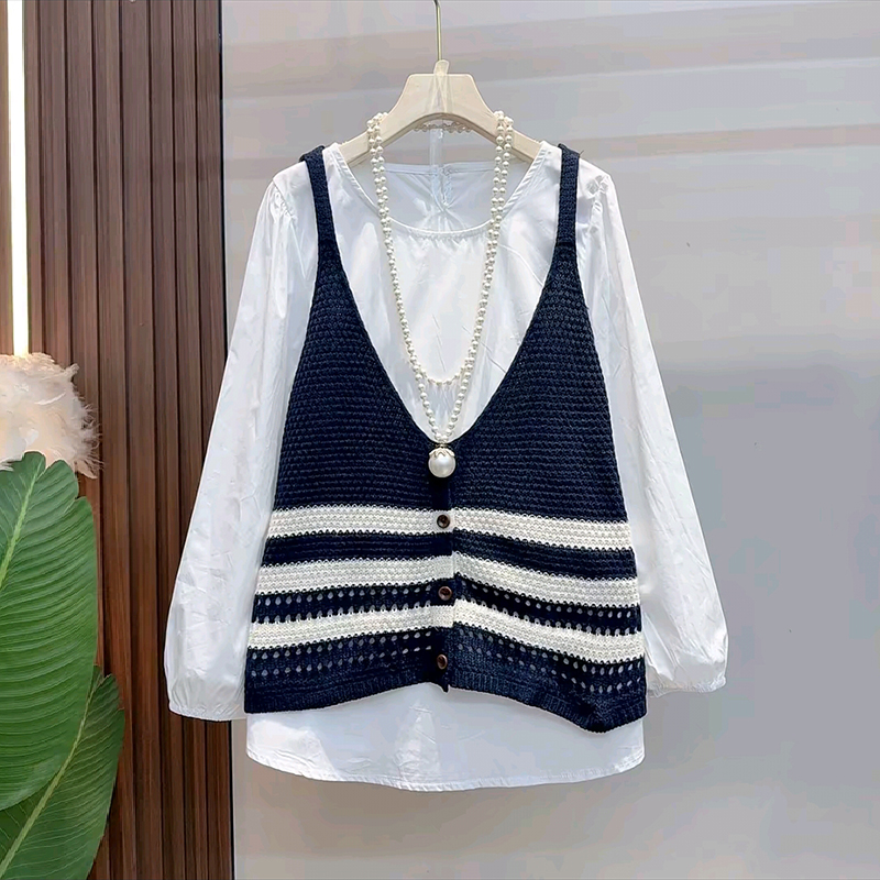 时尚洋气针织马甲加打底衫两件套