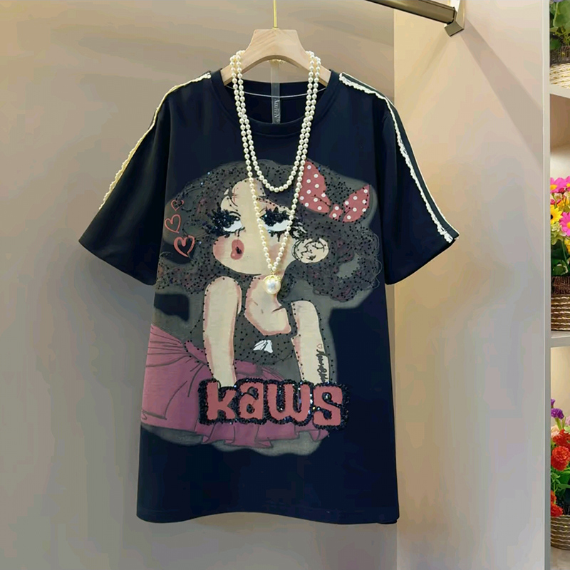 秋冬大码女装卡通字母印花T恤衫