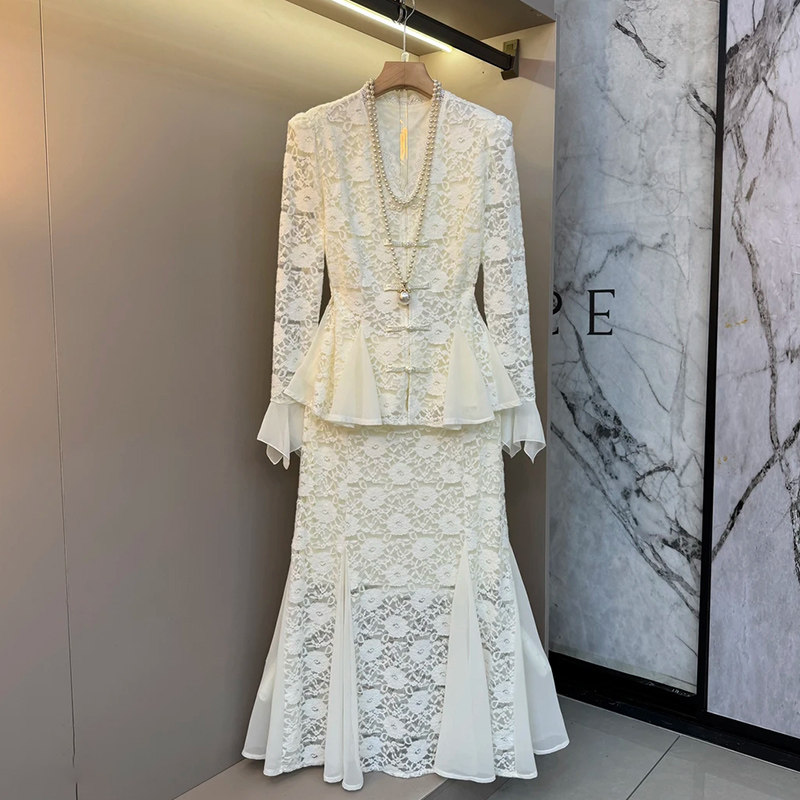 盘扣V领衬衫国风大码女装半裙