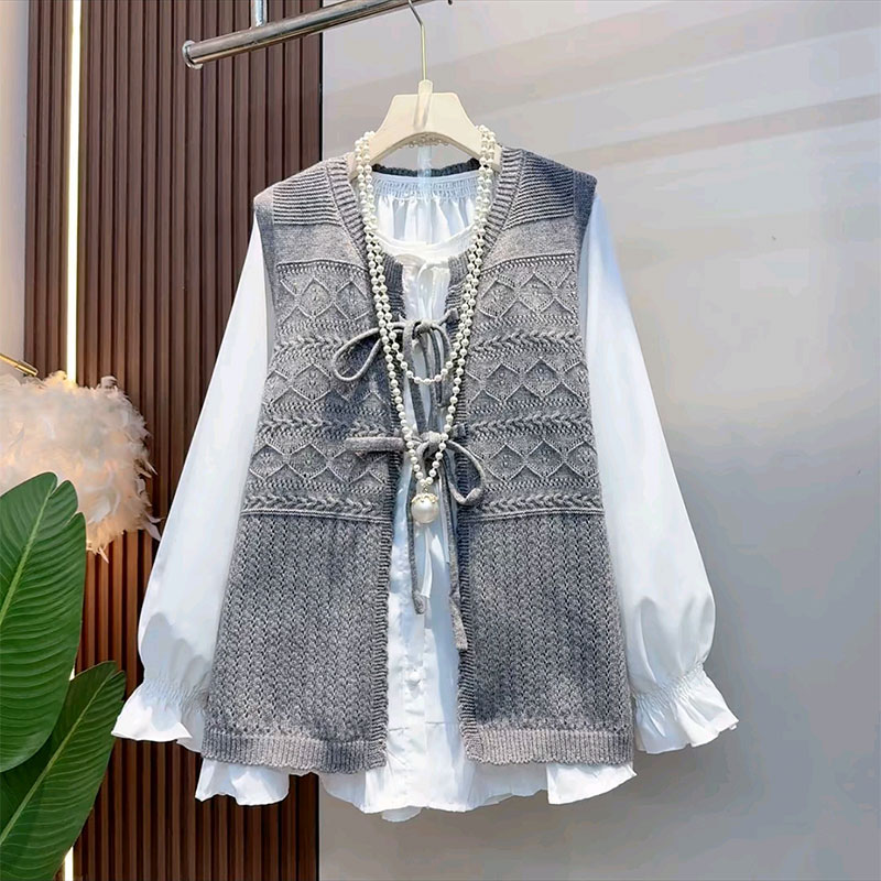 时尚纯色打底衬衫针织马甲